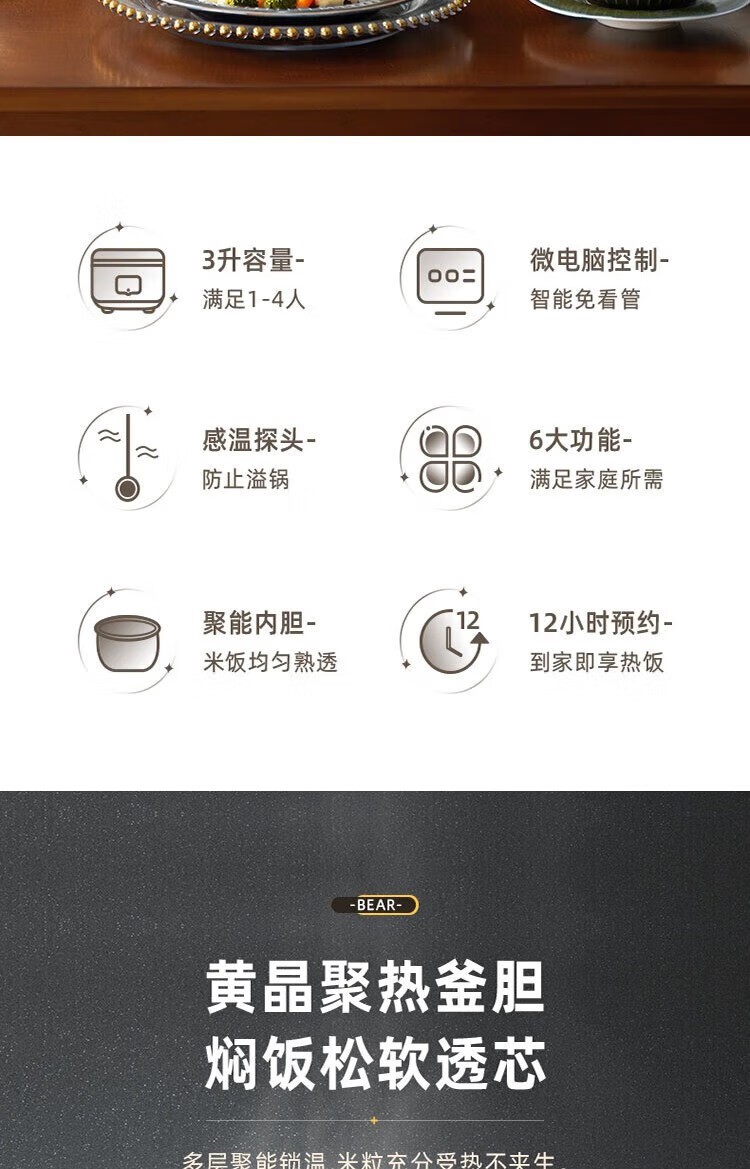 商品[国内直发] Bear|小熊 电饭煲 家用3L容量智能预约电饭锅煮粥锅 2-3人煮粥煲汤锅 DFB-P30M3,价格¥420,第2张图片详细描述