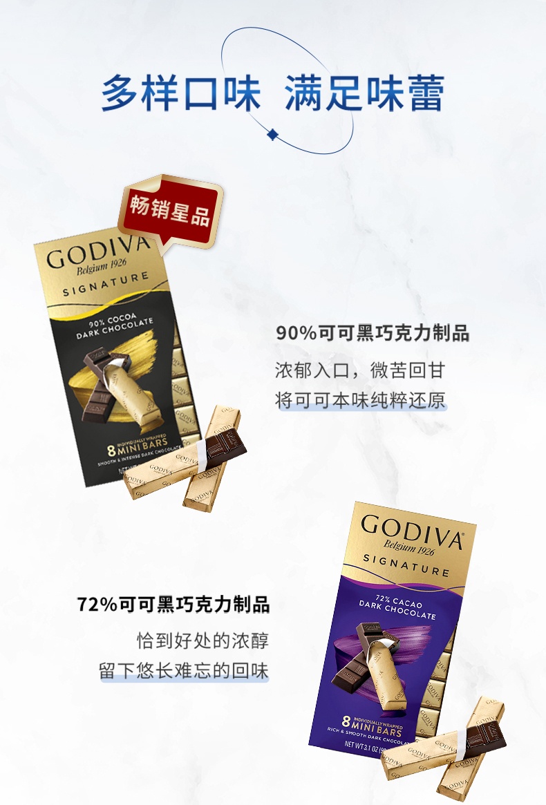 商品[国内直发] Godiva|歌帝梵醇享系列牛奶黑巧克力条零食,价格¥119,第5张图片详细描述
