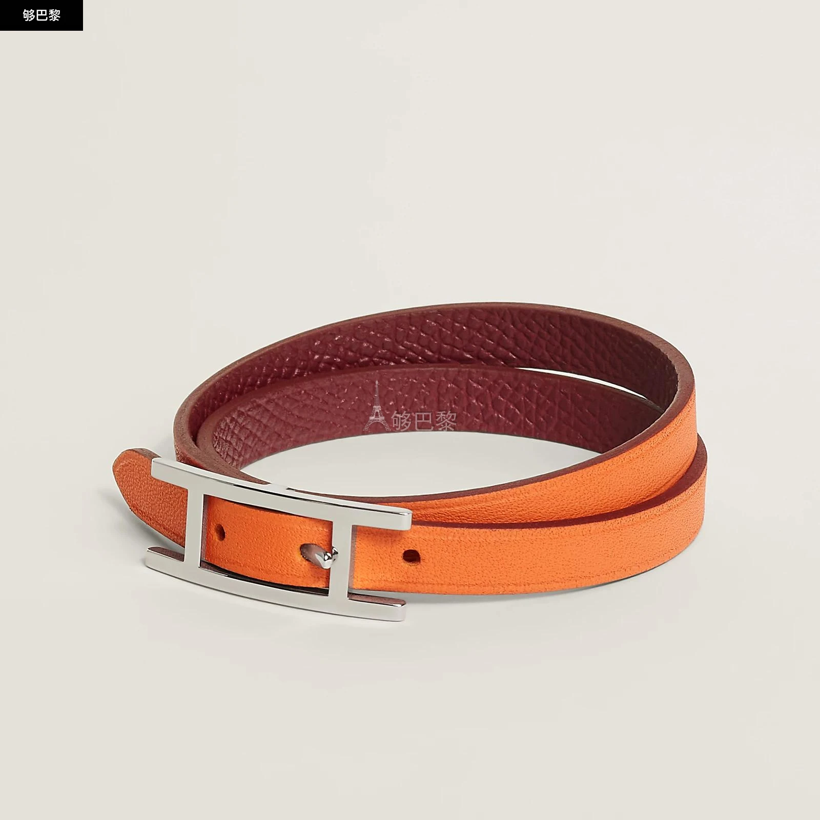 商品Hermes|【预售】 爱马仕 24秋冬 男士 手镯 Bracelet Behapi Double Tour H064684CKBWT4,价格¥3609,第3张图片详细描述