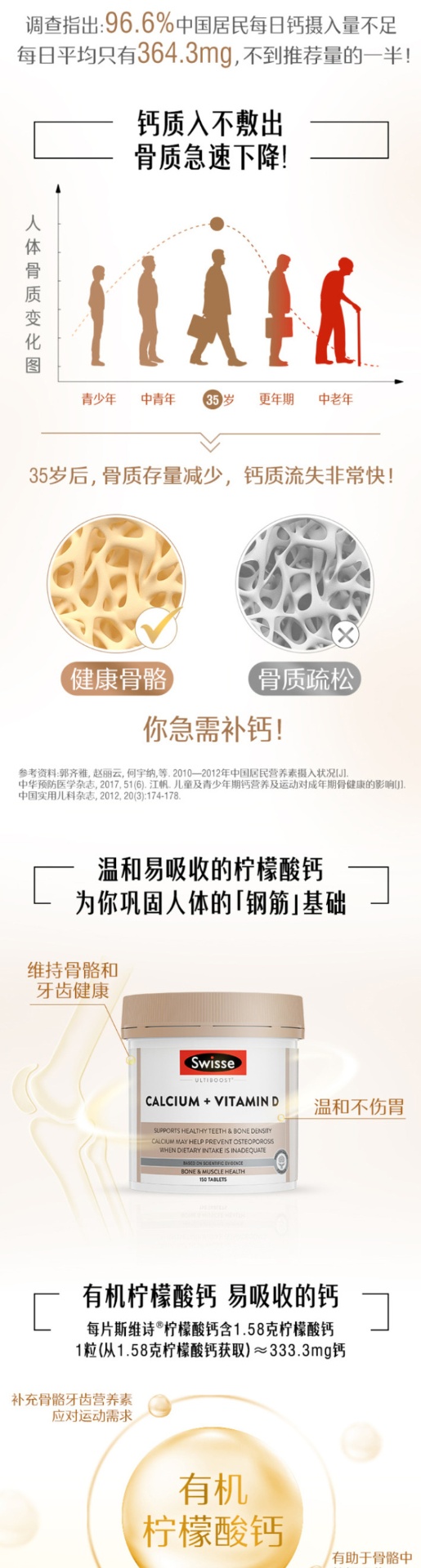 商品[国内直发] Swisse|【网红娘娘钙】Swisse斯维诗 钙片+维生素D VD钙 150片/瓶,价格¥95,第2张图片详细描述