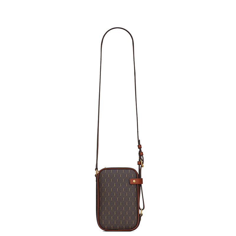 商品Yves Saint Laurent|SAINT LAURENT PARIS/圣罗兰 YSL 22春夏新款MONOGRAMME系列 男士栗色/卡其色/泥土棕帆布配光滑皮革金扣单肩斜挎包,价格¥6370,第3张图片详细描述