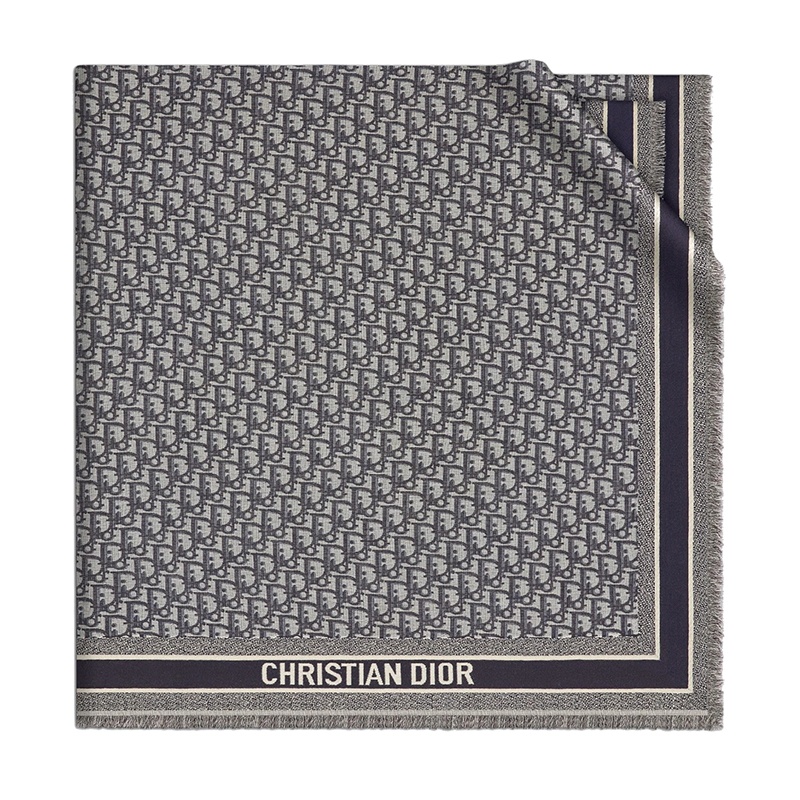 商品Dior|迪奥 海军蓝色老花羊毛桑蚕丝混纺围巾披肩 12DOB140I142_C540,价格¥5744,第2张图片详细描述