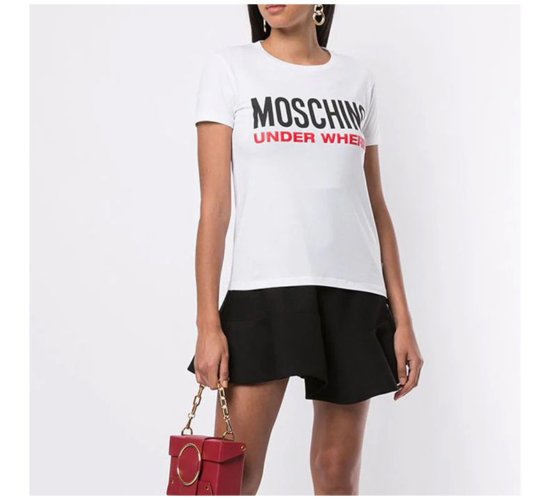 商品[国内直发] Moschino|Moschino 莫斯奇诺 女士白色LOGO图案短袖T恤 A1904-9003-0001,价格¥607,第5张图片详细描述