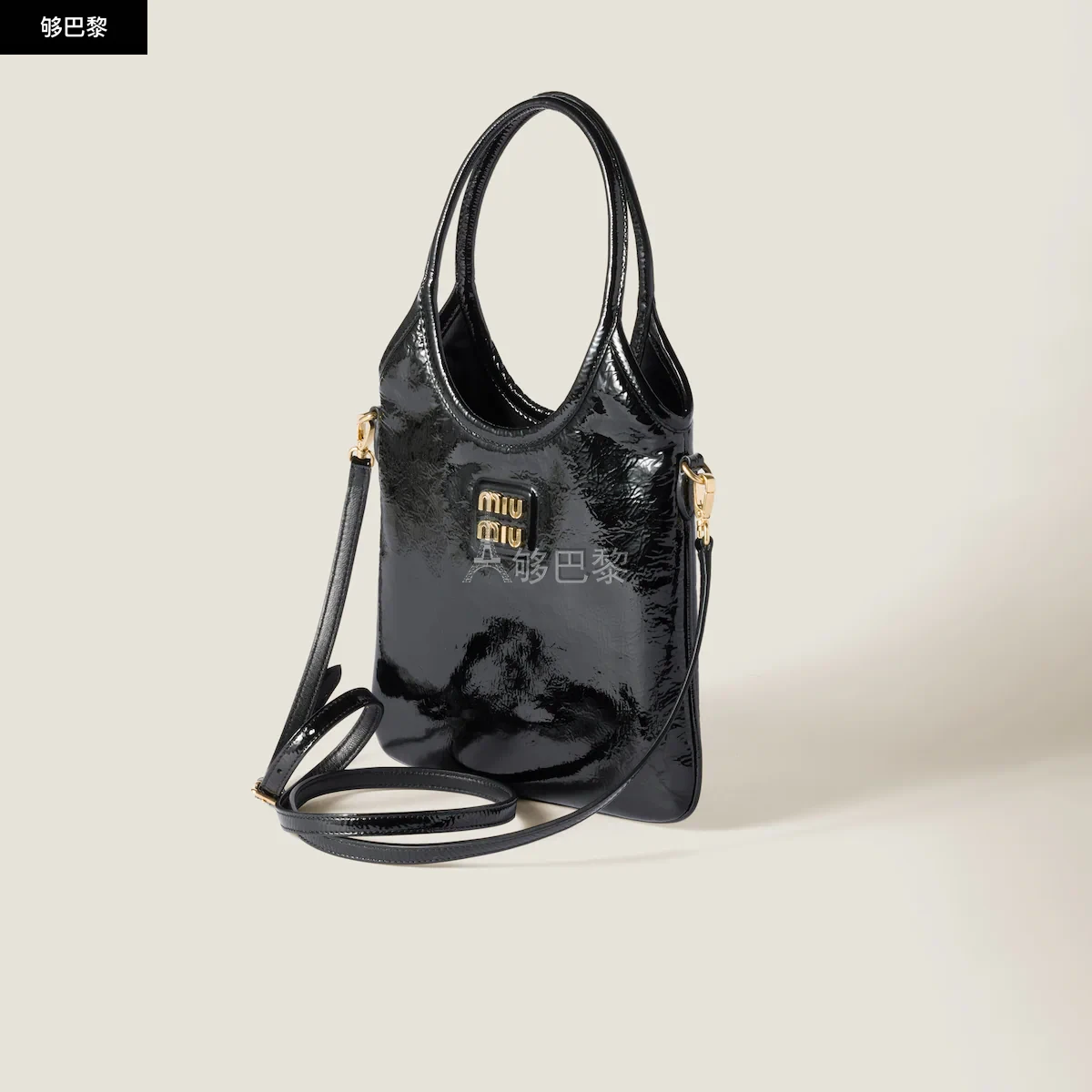 商品Miu Miu|【预售】 缪缪 25春夏 女士 手提包 Naplak漆面皮革Ivy手袋 5BA281_ADNT_F0002_V_OWF ,价格¥12132,第4张图片详细描述