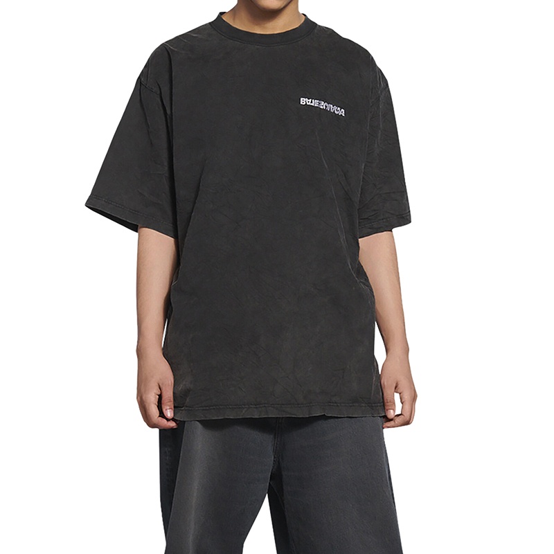 商品Balenciaga|Balenciaga/巴黎世家 22年春夏新款 TURN系列 男士黑色纯棉艺术画刺绣短袖T恤675016TLVB39034,价格¥4554,第4张图片详细描述