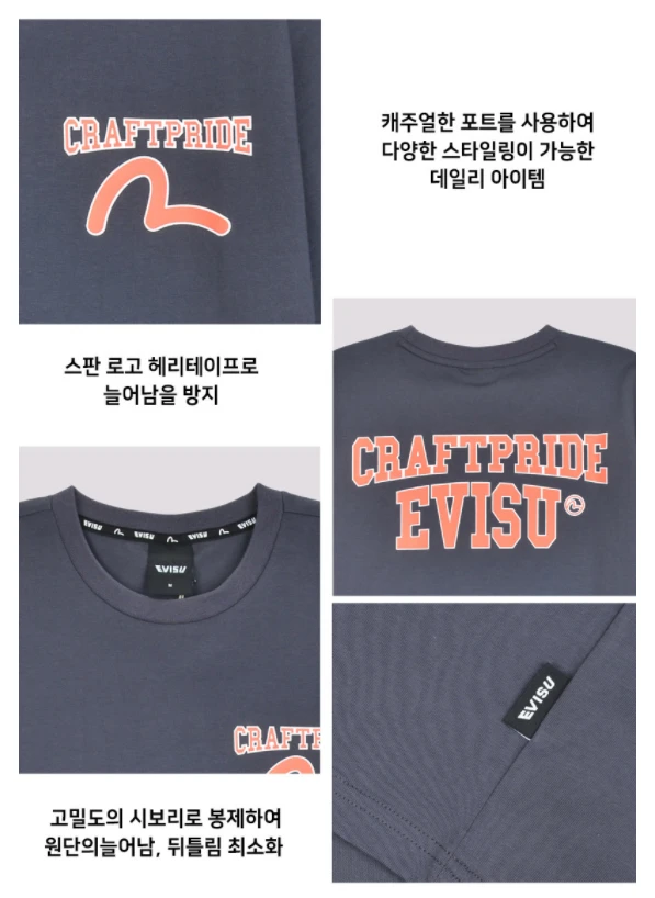 商品Evisu|【享贝家】(国内现货-QD)EVISU 福神 字母印花图案短袖T恤 男女同款 炭灰色 EU2UTS903CC,价格¥197,第4张图片详细描述