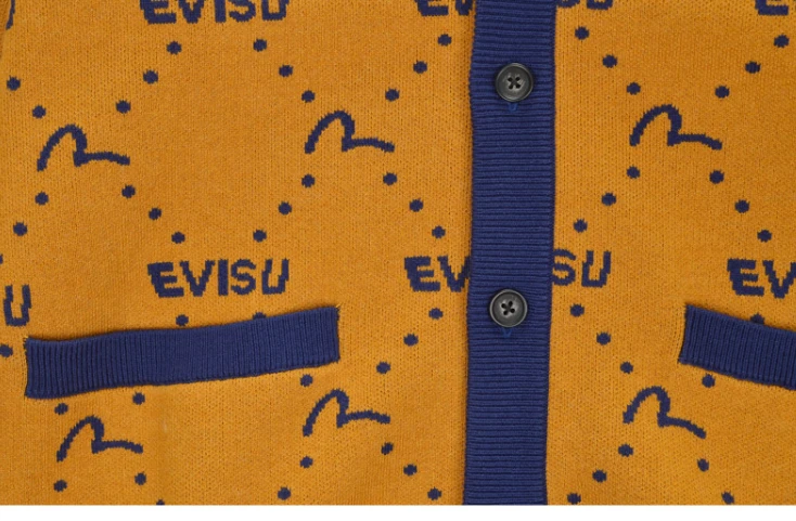 商品Evisu|【享贝家】（国内现货-QD）Evisu 福神 男女情侣老花针织开衫毛衣休闲23秋 黑色 ET4MSW911MU,价格¥361,第6张图片详细描述