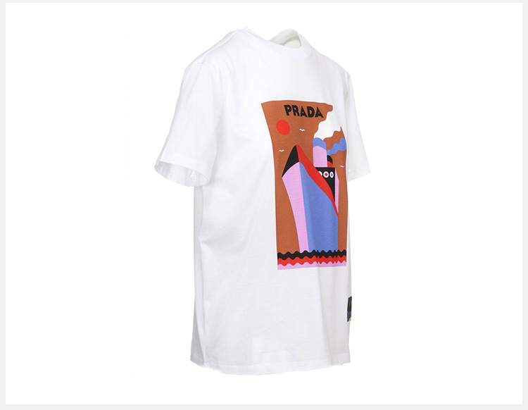 商品Prada|Prada 普拉达 女士白色棉质短袖T恤 135664-1QGA-F0O7V,价格¥2171,第8张图片详细描述