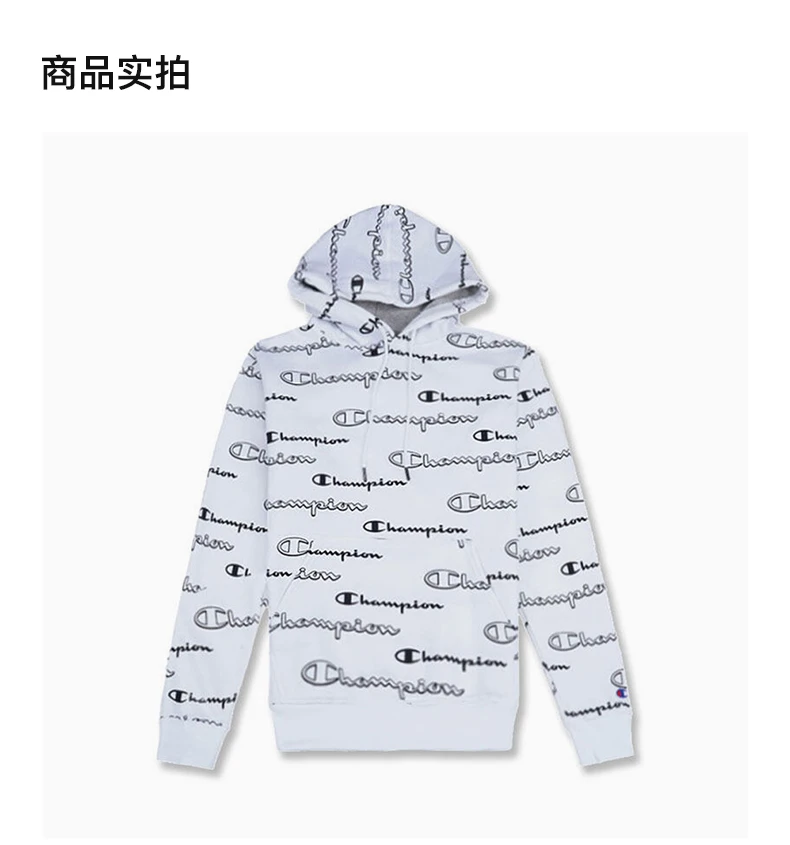 商品[国内直发] CHAMPION|CHAMPION 男士横排草写logo印花藏蓝色连帽加绒卫衣 S5735P-ANQB,价格¥274,第4张图片详细描述