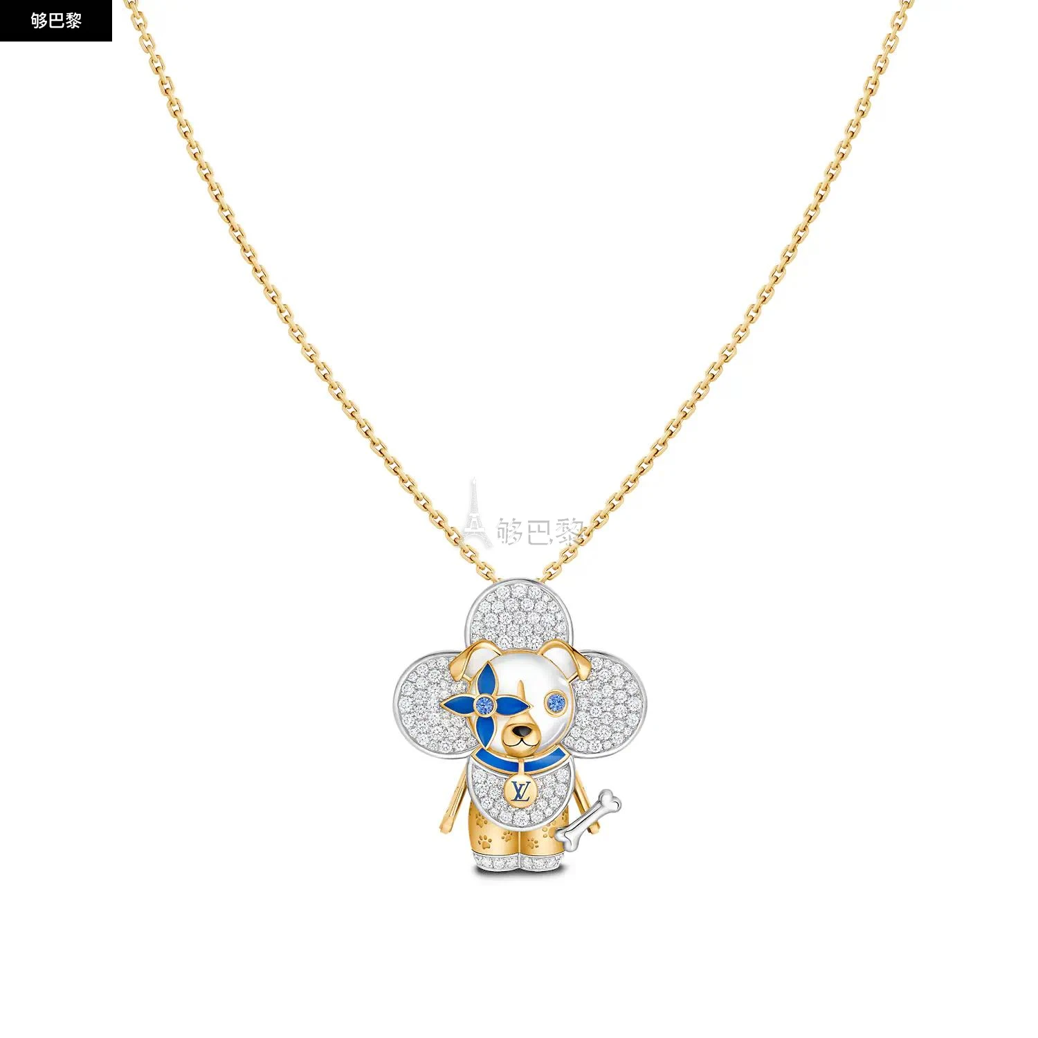 商品Louis Vuitton|【预售】 LV路易威登 24秋冬 女士 吊坠 VIVIENNE DOG 18K 金漆光钻石彩色宝石项链 Q93982,价格¥464101,第5张图片详细描述