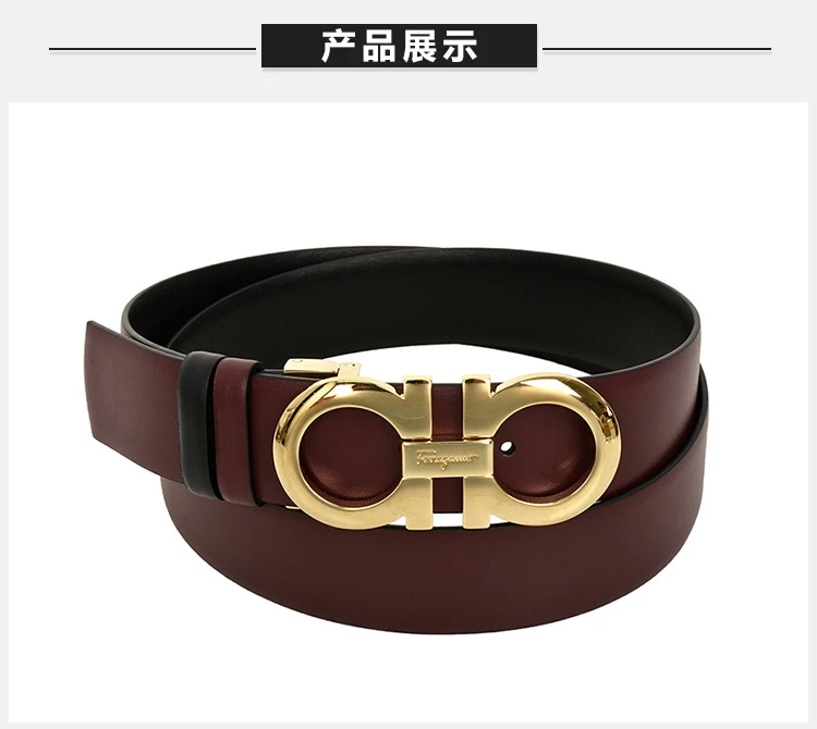 商品Salvatore Ferragamo|Salvatore Ferragamo 菲拉格慕 女士双面黑色紫色皮革舒适休闲铜色双扣皮带 23-A564-00-WINE【包装随机，部分无包装盒】,价格¥1667,第4张图片详细描述