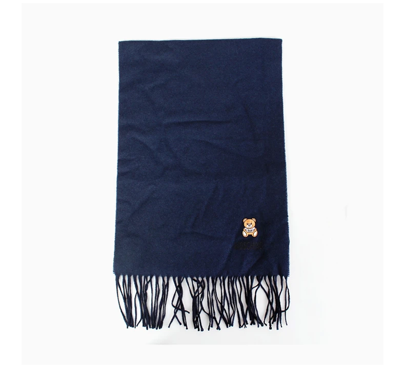 商品Moschino|MOSCHINO 女士海军蓝色羊毛流苏围巾 50124-M529-3013,价格¥412,第5张图片详细描述