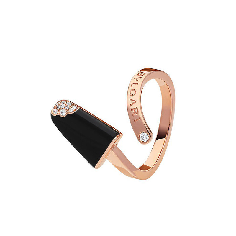 商品[国内直发] BVLGARI|BVLGARI 女士18K金玫瑰金镶钻饰有黑玛瑙戒指 355852,价格¥11251,第1张图片详细描述