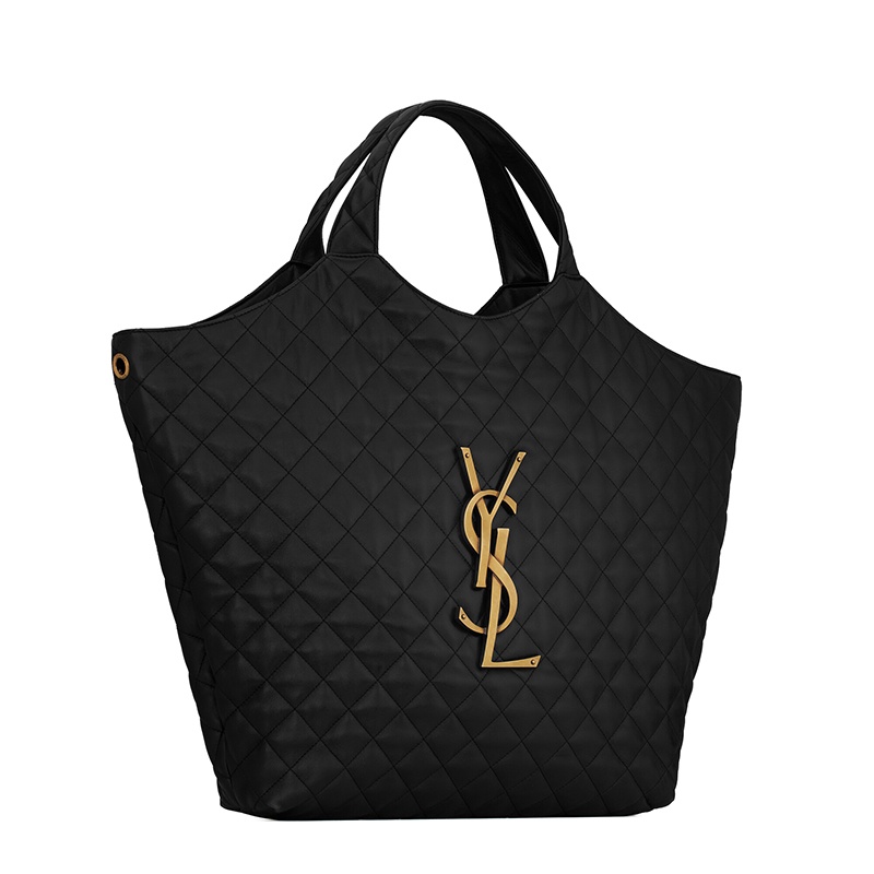 商品Yves Saint Laurent|SAINT LAURENT PARIS/圣罗兰 YSL ICARE系列 女士加大号黑色绗缝羊皮革大号徽标字母金扣单肩手提包,价格¥30985,第5张图片详细描述