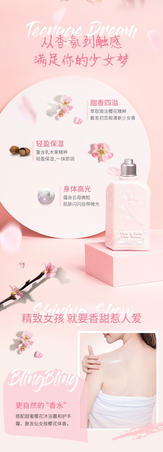 商品L'Occitane|L'occitane欧舒丹甜蜜樱花润肤露身体乳250ml,价格¥182,第4张图片详细描述