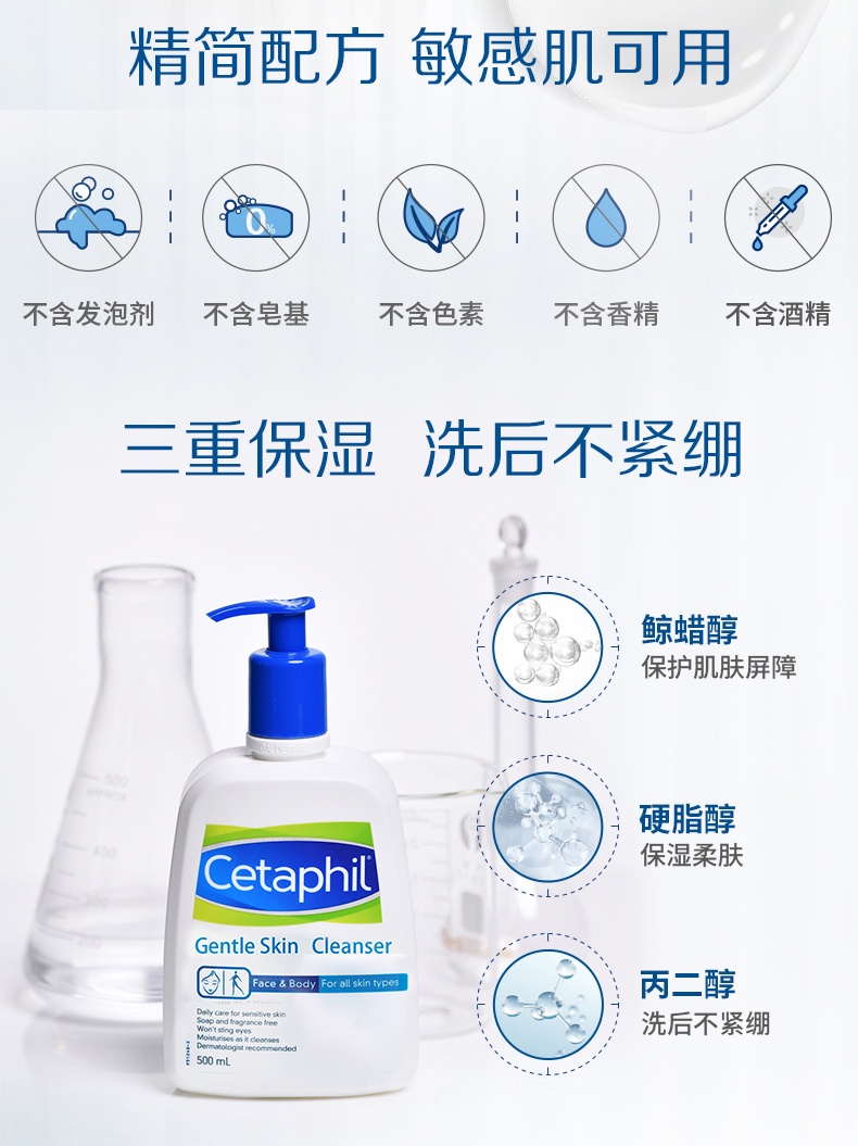 商品Cetaphil|Cetaphil丝塔芙洗面奶控油深层清洁毛孔女士洁面乳温和卸妆500ml,价格¥134,第3张图片详细描述