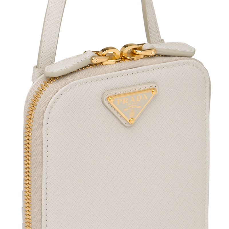 商品Prada|PRADA/普拉达 22新款 女士mini白色saffiano皮革珐琅徽标配手柄拆卸调节肩带拉链开合单肩斜挎手提包1BP027_NZV_F0K74_V_YM1,价格¥10506,第2张图片详细描述