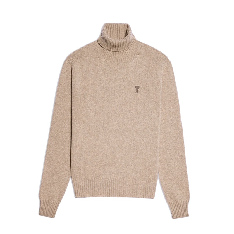 商品AMI|AMI PARIS Ami De Cœur系列 男士米色高领羊绒毛衣,价格¥3517,第3张图片详细描述