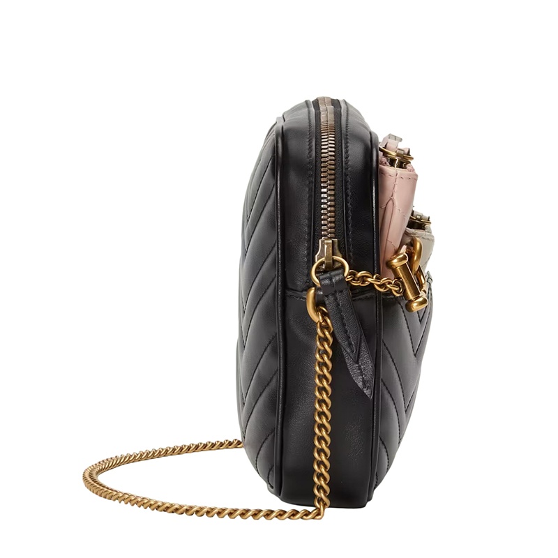 商品Gucci|GUCCI/古驰 22新款 女士黑/白/粉色V型绗缝皮革金扣金链三包合一多功能单肩手拿链条包,价格¥13093,第6张图片详细描述