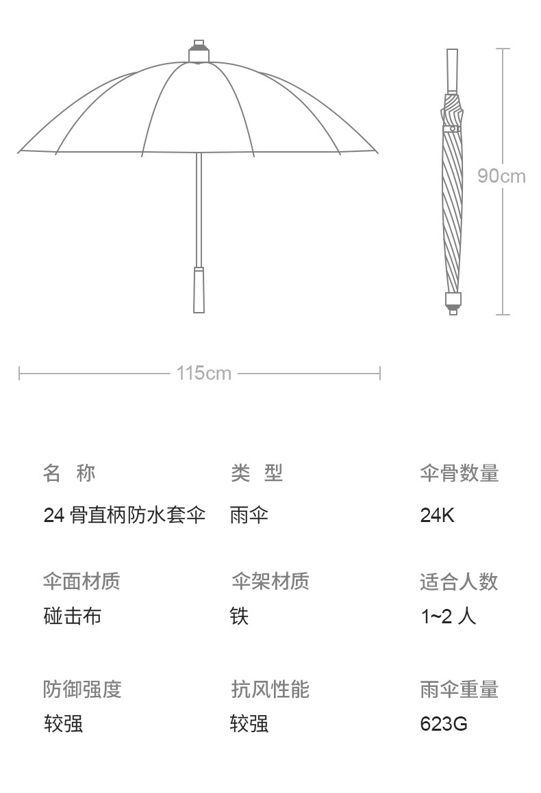 商品[国内直发] YeeCollene|易可邻 24骨防水套雨伞男士商务大号加厚长柄直杆伞双人车载抗暴雨,价格¥113,第11张图片详细描述