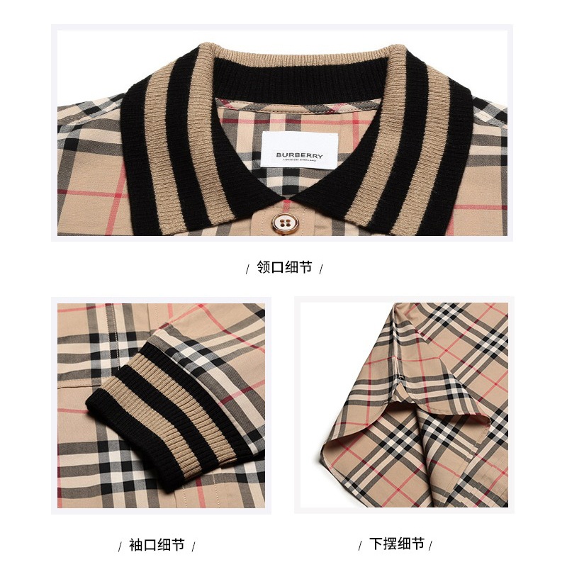 商品Burberry|【现货】博柏利 男士经典米黄色格纹棉质羊毛领长袖衬衫80501311,价格¥2129,第4张图片详细描述