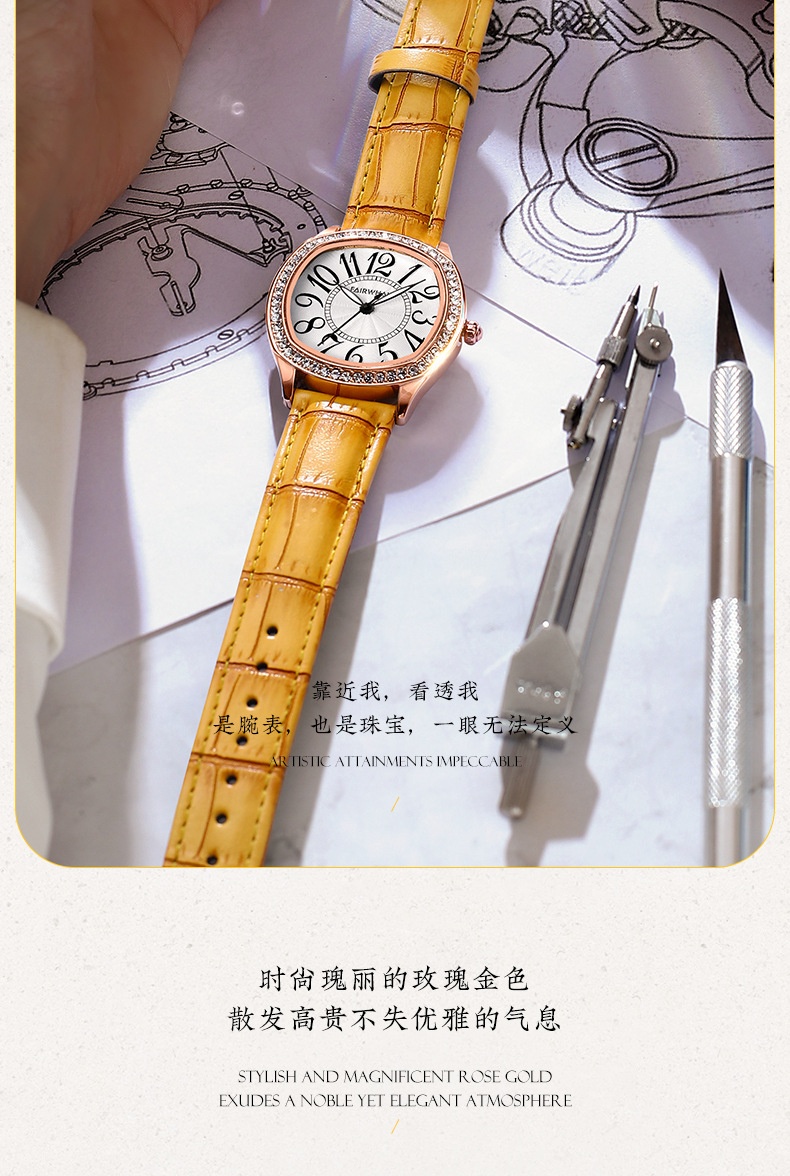 商品[国内直发] Mark Fairwhale|马克华菲手表女批发名表复古防水镶钻腕表,价格¥346,第10张图片详细描述
