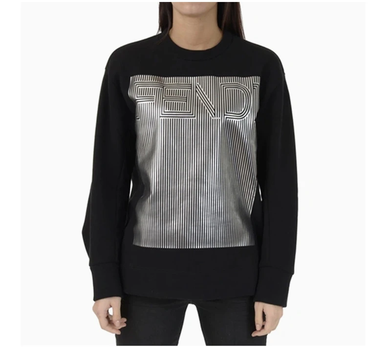 商品Fendi|FENDI 女士黑色金属条纹徽标毛衣 FAF028-8L4-F01UQ,价格¥2697,第5张图片详细描述