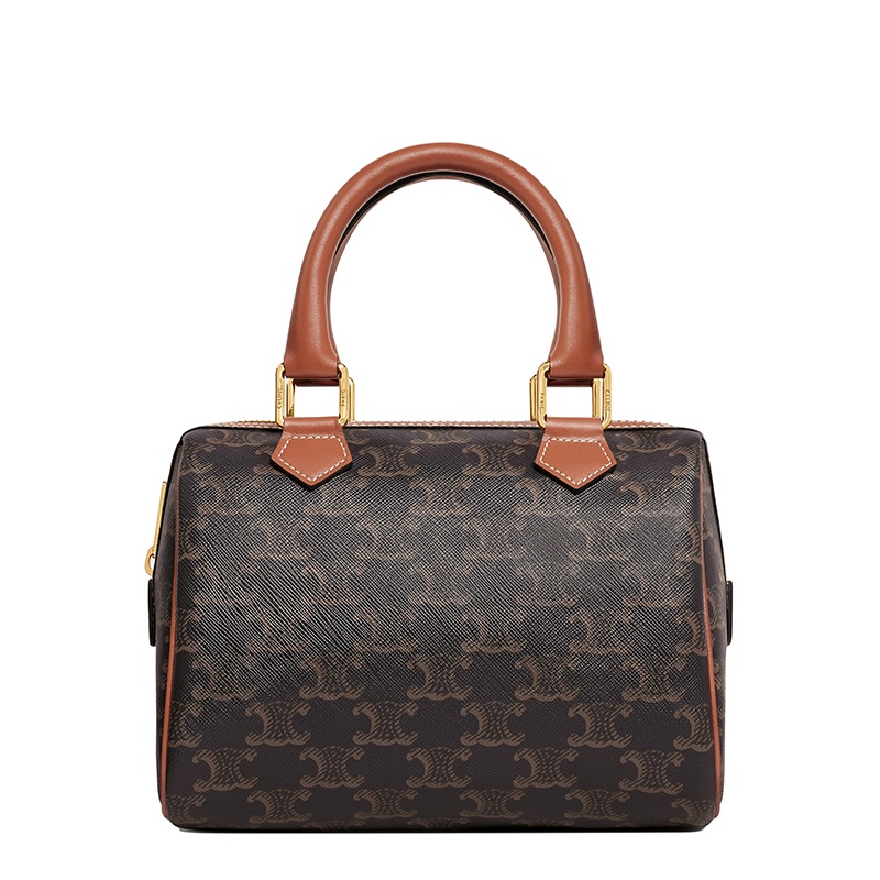 商品Celine|CELINE/赛琳   BOSTON系列 女士小号经典凯旋老花帆布棕褐色皮革饰边手提单肩波士顿包,价格¥10679,第2张图片详细描述