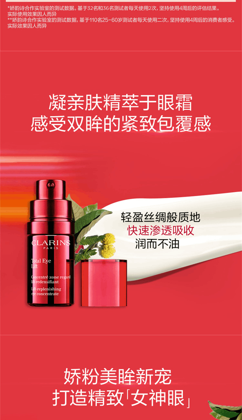 商品Clarins|娇韵诗多维密集提拉超速眼霜15ml 抗老紧致淡细纹黑眼圈,价格¥390,第6张图片详细描述