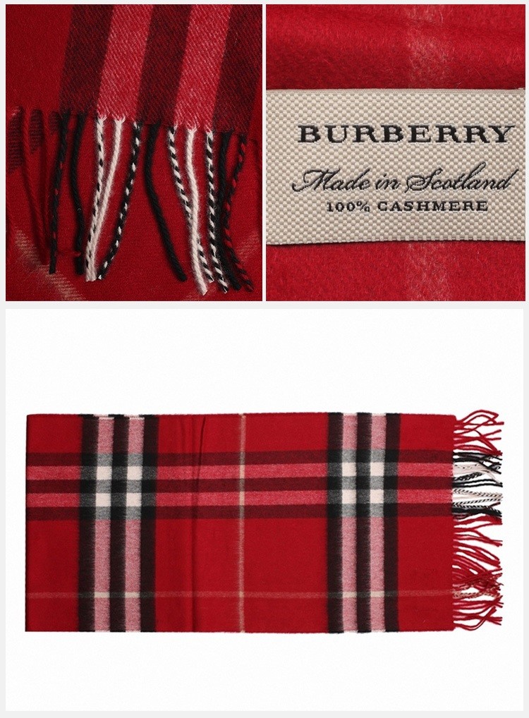 商品[国内直发] Burberry|Burberry 巴宝莉 女士红色格纹羊绒围巾 3993742-红色,价格¥2473,第3张图片详细描述