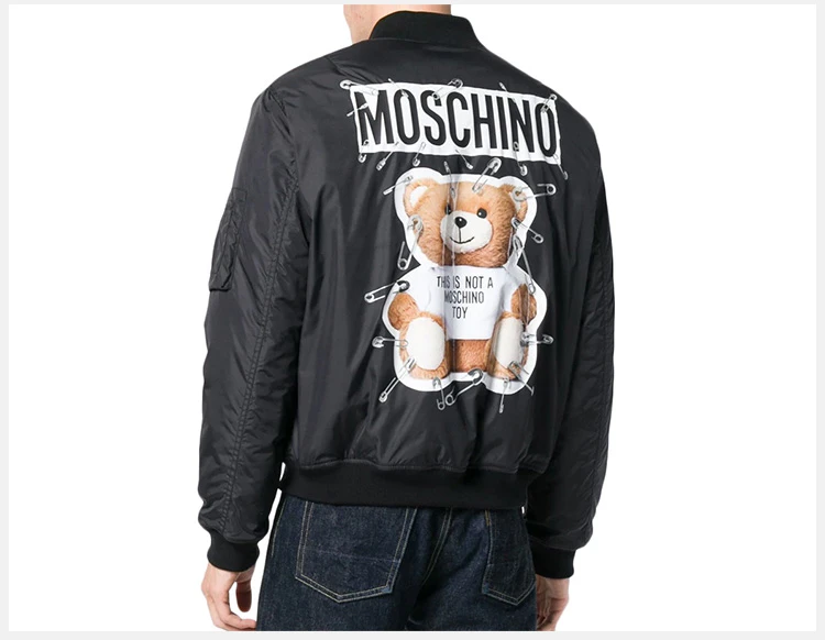商品[国内直发] Moschino|Moschino 莫斯奇诺 男士黑色徽标拉链飞行员夹克 ZV0635-5215-1555,价格¥5183,第7张图片详细描述