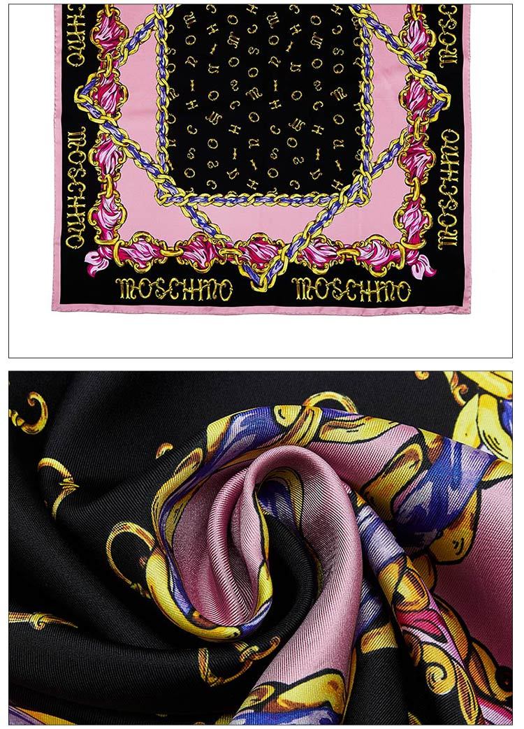 商品[国内直发] 【春节不打烊，国内现货速发】 Moschino|莫斯奇诺女士拼色链条字母图案桑蚕丝方巾丝巾90*90cm大号丝巾礼物送女友,价格¥732,第13张图片详细描述