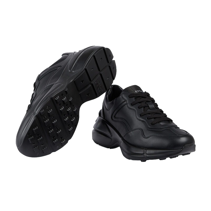 商品Gucci|古驰23新款 Rhyton系列女士黑色皮革运动鞋,价格¥6493,第3张图片详细描述