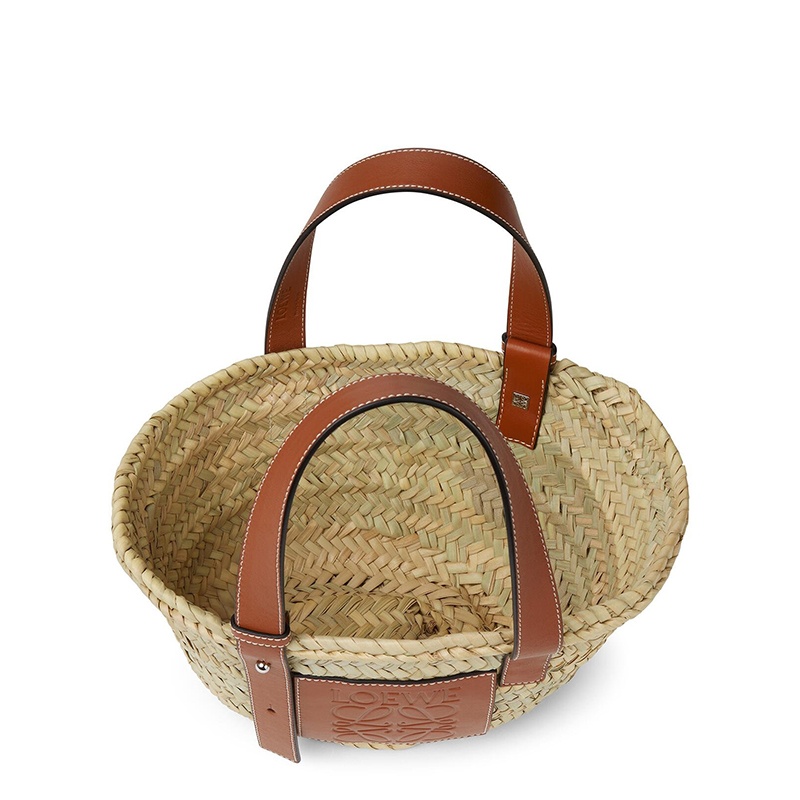 商品Loewe|LOEWE/罗意威 21春夏款Basket系列 小号天然色棕褐色棕榈叶编织配皮手提包提篮327.02.S93-2435,价格¥3793,第4张图片详细描述