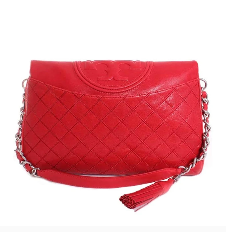 商品Tory Burch|TORY BURCH 女士Fleming系列红色菱形绗缝和压花炸弹“T”小羊皮相机包 48722-642,价格¥2380,第5张图片详细描述