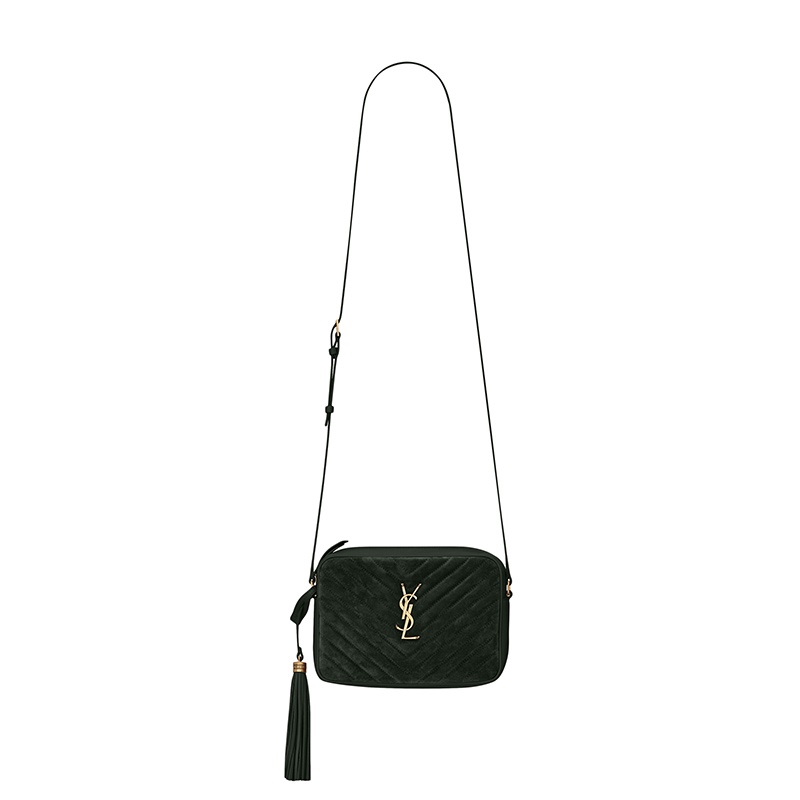 商品Yves Saint Laurent|SAINT LAURENT PARIS/圣罗兰 YSL 21新款LOU系列 女士深绿色绗缝绒面牛皮革单肩斜挎相机包,价格¥9893,第2张图片详细描述