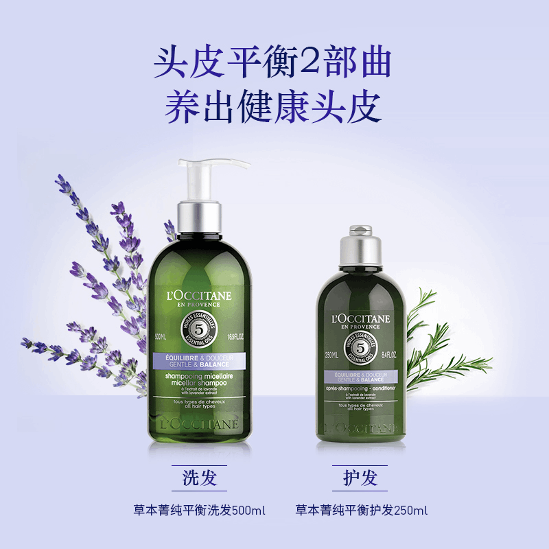 商品L'Occitane|欧舒丹5合1草本菁纯平衡洗发500ml丰盈蓬松滋养控油大瓶,价格¥256,第2张图片详细描述