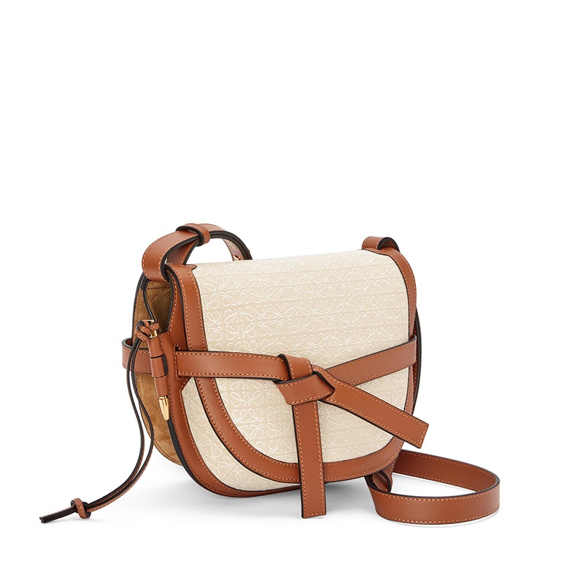 商品Loewe|LOEWE/罗意威 21秋冬款 Gate系列  女士小号米色/棕褐色徽标提花小牛皮翻盖单肩斜跨包A650T20X37-2426,价格¥13321,第3张图片详细描述