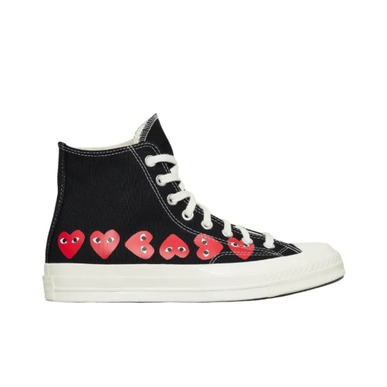 商品[国内直发] Comme des Garcons|ConversexCDG Play Multi Heart Chuck 70 Hi 帆布圆头 系带 高帮 板鞋 男女同款 黑色,价格¥1054,第3张图片详细描述