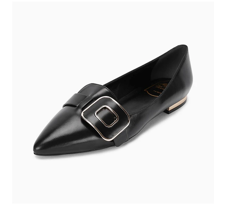 商品Roger Vivier|ROGER VIVIER 女士黑色牛皮尖头卡扣细节平底鞋  RVW46122560-BSS-B999,价格¥2534,第7张图片详细描述