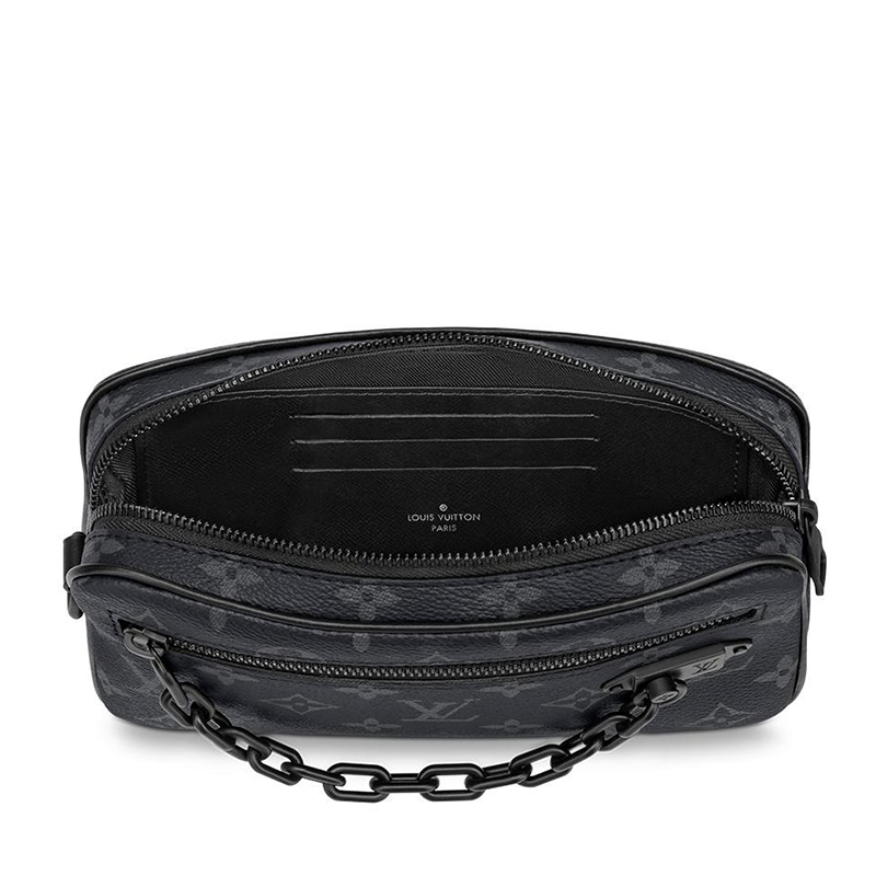 商品Louis Vuitton|预售10天 Louis Vuitton/路易威登 经典款VOLGA系列 男士经典爆款老花帆布牛皮饰边黑链配可拆卸腕带拉链开合链条手拿包M68321,价格¥11169,第4张图片详细描述