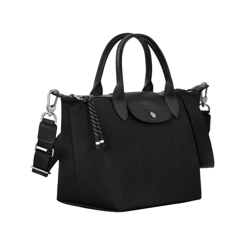 商品Longchamp|【现货速发】LONGCHAMP/珑骧 女士黑色帆布银色五金按扣拉链开合可调节肩带可斜挎小号手提包,价格¥1819,第23张图片详细描述