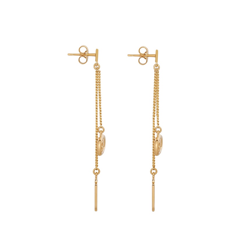 商品Celine|CELINE/赛琳 经典MAILLON TRIOMPHE SIGNATURE系列 金色黄铜方形挂坠耳环,价格¥4876,第4张图片详细描述