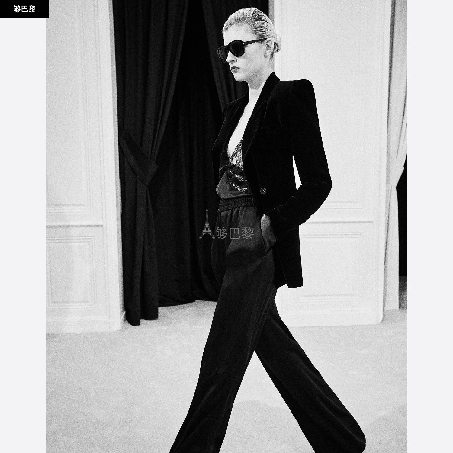 商品Yves Saint Laurent|【预售】 YSL圣罗兰 25春夏 女士 西服外套 绒面外套 739698Y525R1000 ,价格¥21721,第4张图片详细描述