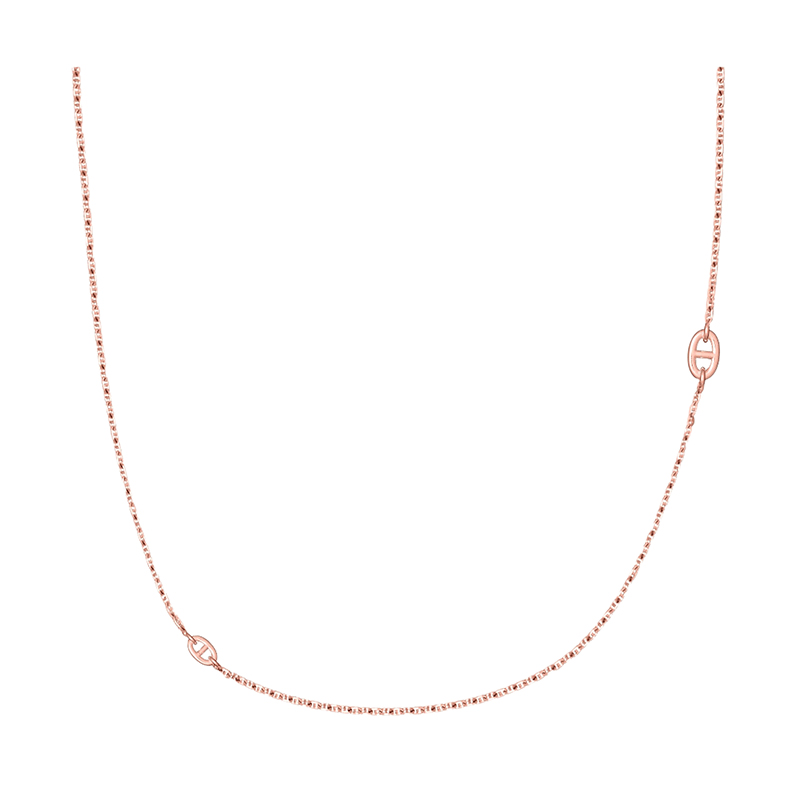 商品Hermes| HERMES/爱马仕 经典New Farandole 80系列 18K金玫瑰金猪鼻子符号棍状环扣长项链H119153B,价格¥46327,第2张图片详细描述