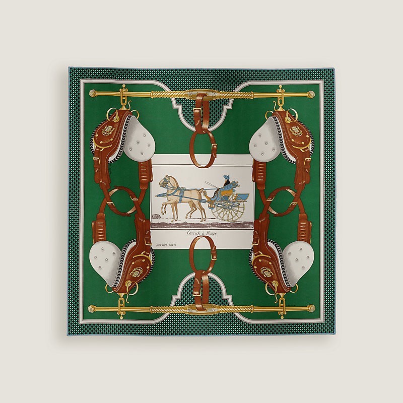 商品Hermes|爱马仕 女士绿色/白色真丝方巾 H893933S01,价格¥2280,第4张图片详细描述