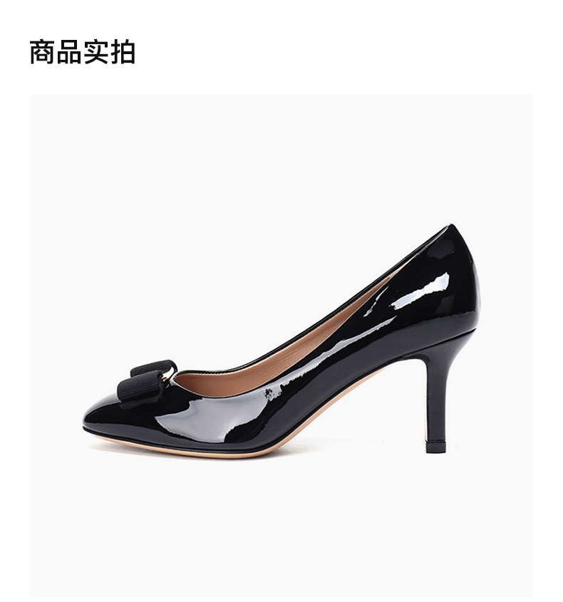 商品[国内直发] Salvatore Ferragamo|SALVATORE FERRAGAMO 女士黑色漆皮蝴蝶结高跟鞋 0685230,价格¥3938,第4张图片详细描述