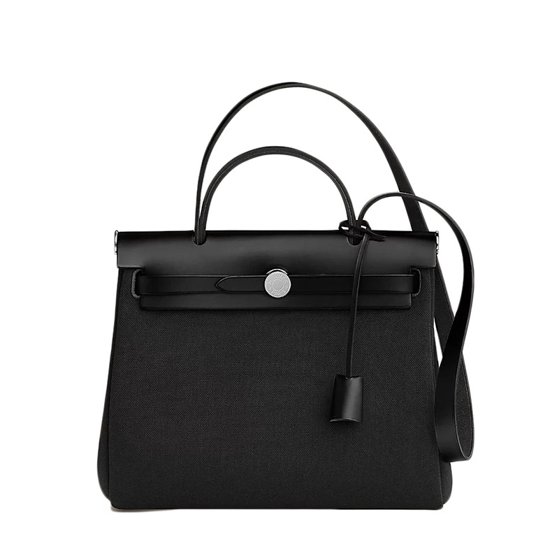 商品Hermes|爱马仕包袋   U刻 银扣  ZIP 31系列 黑色银扣帆布拼牛皮 ,价格¥24696,第3张图片详细描述