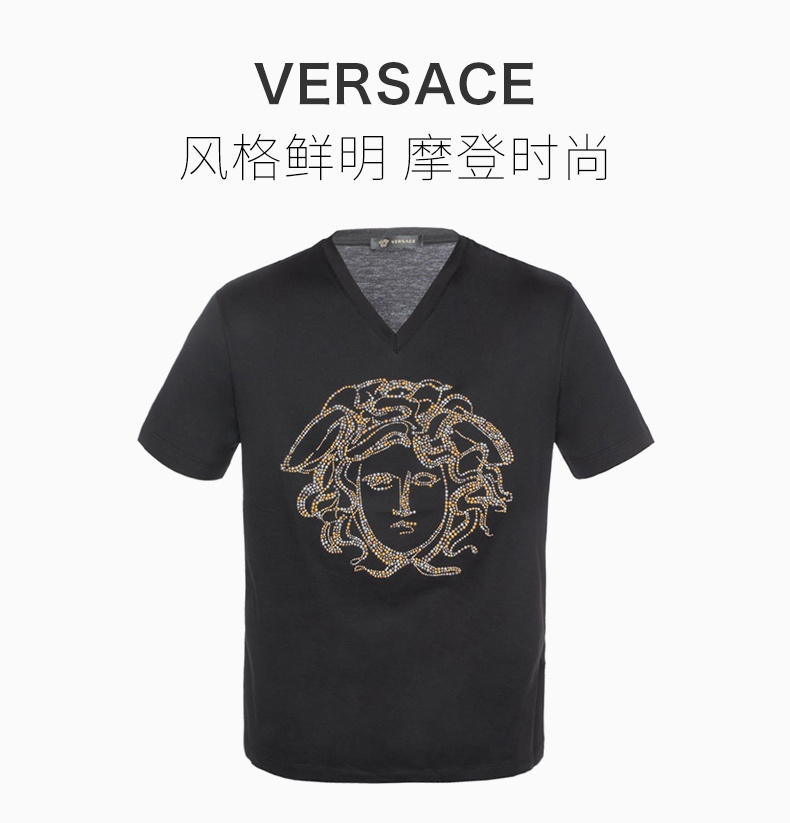 商品Versace|VERSACE 范思哲 黑色男士短袖T恤 A79221-A201952-A008,价格¥1757,第4张图片详细描述