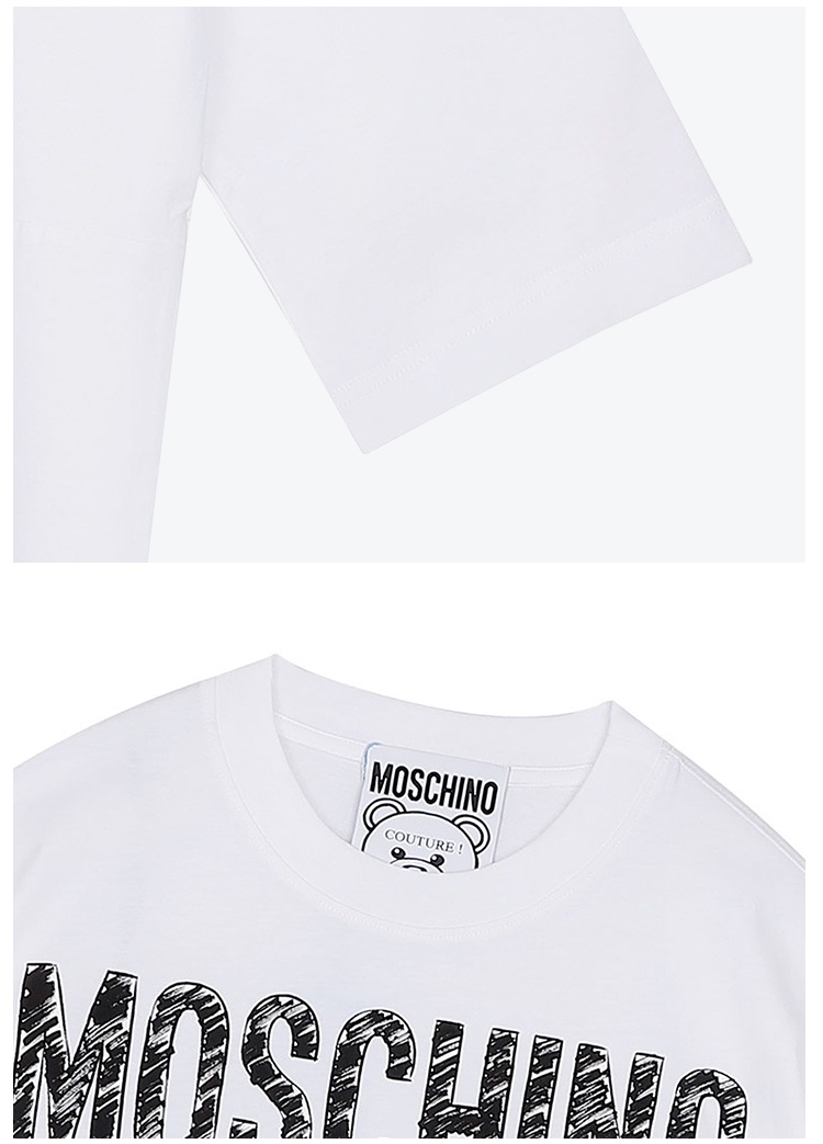 商品[国内直发] Moschino|MOSCHINO/莫斯奇诺 女士白色棉质刺绣印花拼接小熊中袖连衣裙04545540 V3001（清仓特价）,价格¥1911,第3张图片详细描述
